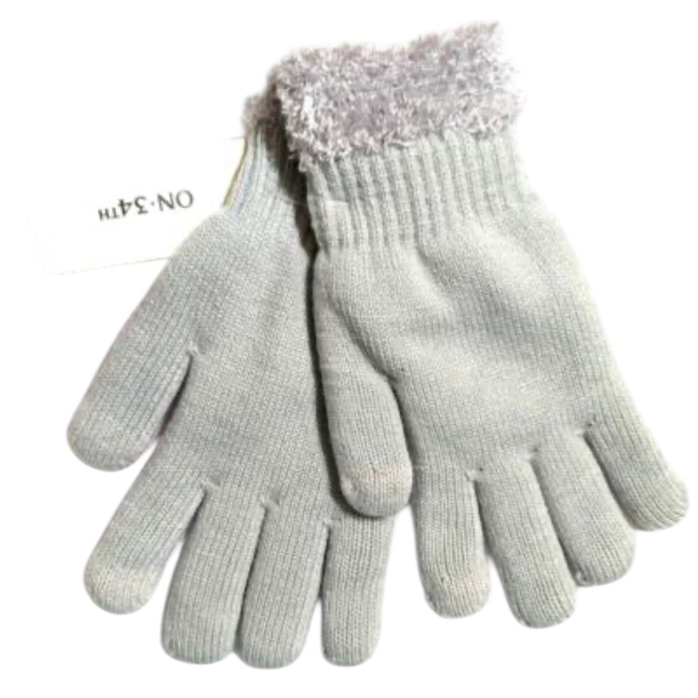 NWT On 34th (a Macys brand) Silver Rib Stitch Fuzzy Cuff Knit Gloves Warm Thick